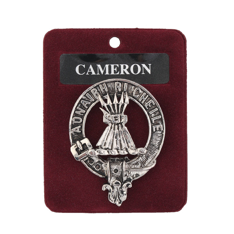 Cameron Clan Badge, Kilt Pin, Lapel Pin, Cufflinks, Keyring/Key Fob & Gift Set — Fine Pewter by Art Pewter — Made in Scotland (Shiny Finish) - Heritage Of Scotland - Badge