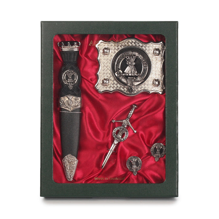 Cameron Clan Badge, Kilt Pin, Lapel Pin, Cufflinks, Keyring/Key Fob & Gift Set — Fine Pewter by Art Pewter — Made in Scotland (Shiny Finish) - Heritage Of Scotland - Gift Set