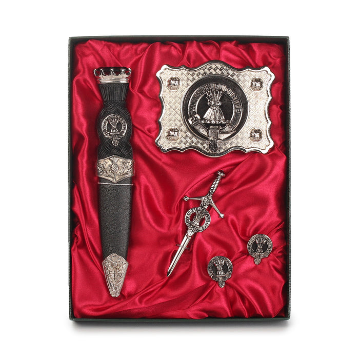 Cameron Clan Badge, Kilt Pin, Lapel Pin, Cufflinks, Keyring/Key Fob & Gift Set — Fine Pewter by Art Pewter — Made in Scotland (Shiny Finish) - Heritage Of Scotland - Gift Set