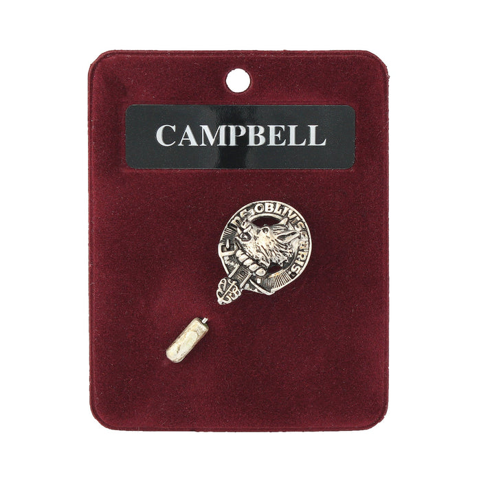 Campbell Clan Badge, Kilt Pin, Lapel Pin, Cufflinks, Keyring/Key Fob & Gift Set — Fine Pewter by Art Pewter — Made in Scotland (Shiny Finish) - Heritage Of Scotland - Lapel Pin