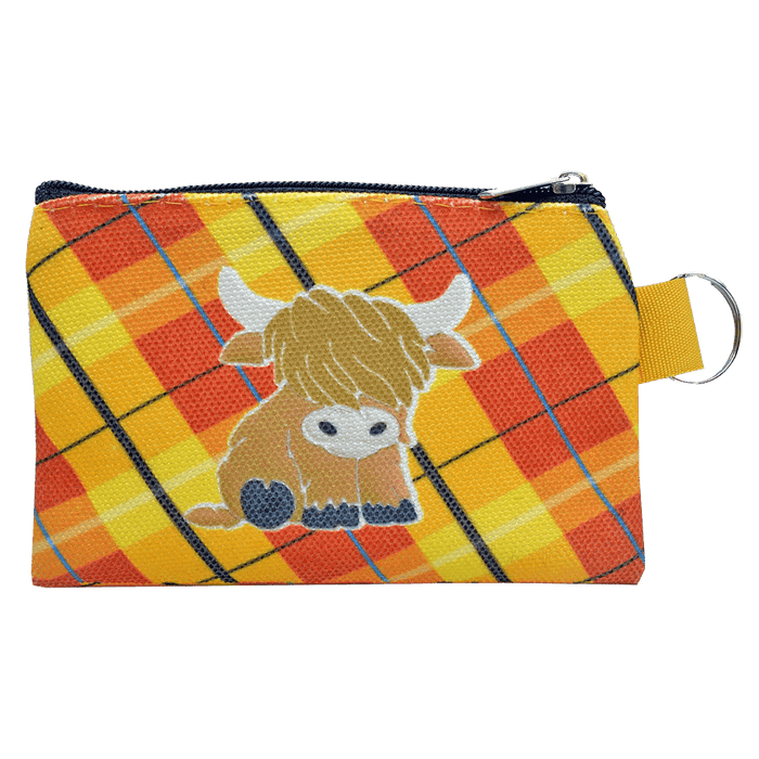 Canvas Coin Purse with Keyring – Nessie or Highland Coo Design - Heritage Of Scotland - Highland Coo