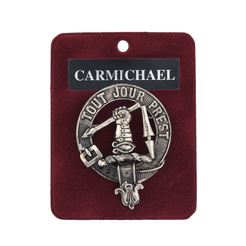 Carmichael Clan Badge, Kilt Pin, Lapel Pin, Cufflinks, Keyring/Key Fob & Gift Set — Fine Pewter by Art Pewter — Made in Scotland (Shiny Finish) - Heritage Of Scotland - Badge