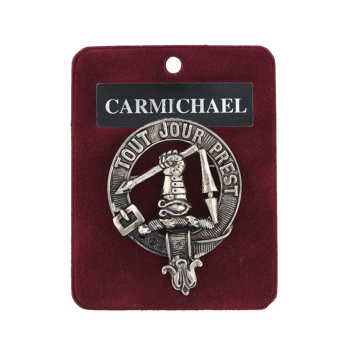 Carmichael Clan Badge, Kilt Pin, Lapel Pin, Cufflinks, Keyring/Key Fob & Gift Set — Fine Pewter by Art Pewter — Made in Scotland (Shiny Finish) - Heritage Of Scotland - Badge