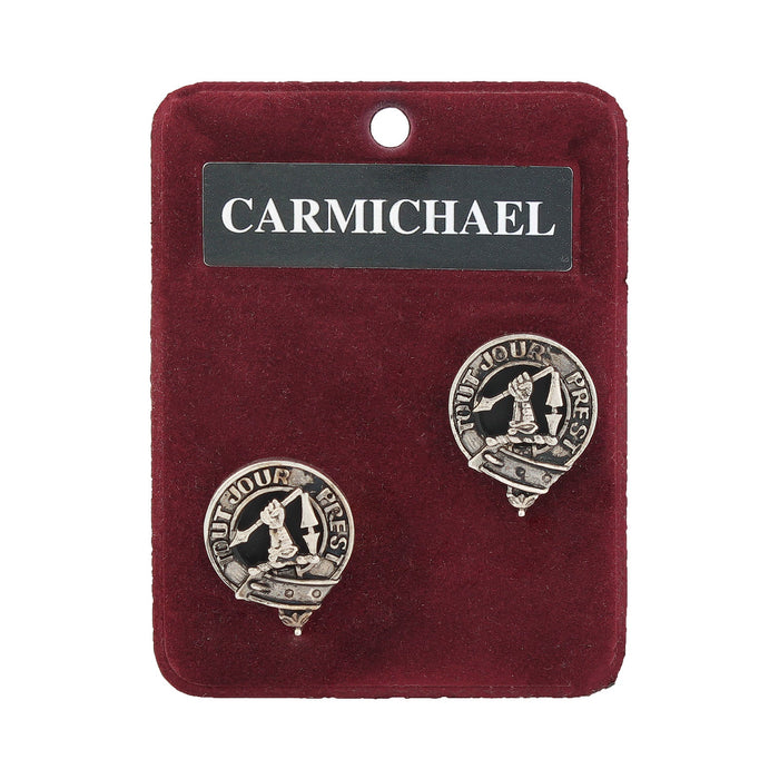 Carmichael Clan Badge, Kilt Pin, Lapel Pin, Cufflinks, Keyring/Key Fob & Gift Set — Fine Pewter by Art Pewter — Made in Scotland (Shiny Finish) - Heritage Of Scotland - Cufflinks