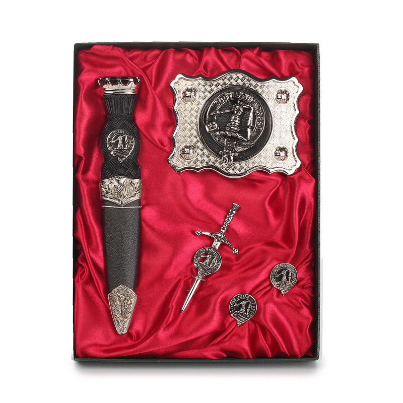 Carmichael Clan Badge, Kilt Pin, Lapel Pin, Cufflinks, Keyring/Key Fob & Gift Set — Fine Pewter by Art Pewter — Made in Scotland (Shiny Finish) - Heritage Of Scotland - Gift Set