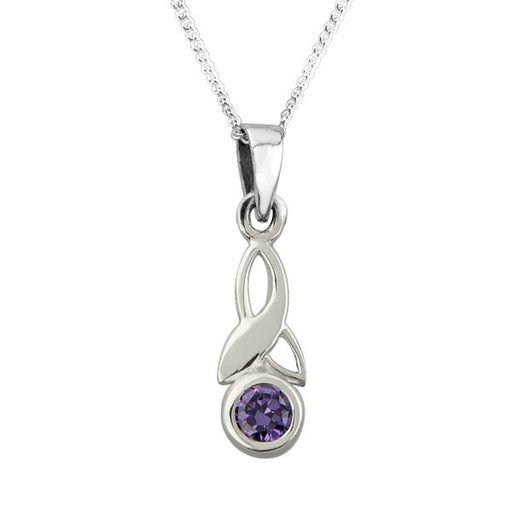 Celtic Trinity Knot Silver Pendant With Amethyst Colour Stone - Heritage Of Scotland - NA