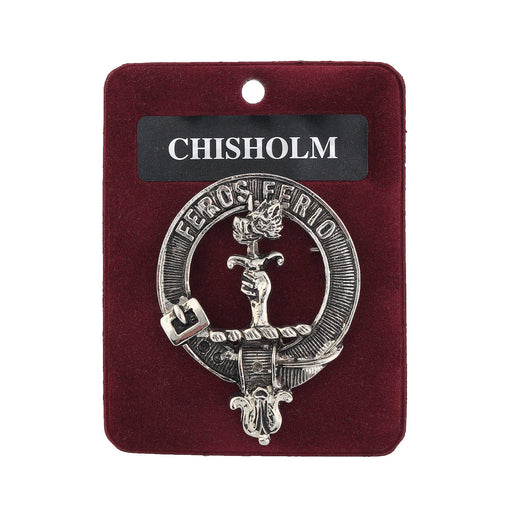Chisholm Clan Badge, Kilt Pin, Lapel Pin, Cufflinks, Keyring/Key Fob & Gift Set — Fine Pewter by Art Pewter — Made in Scotland (Shiny Finish) - Heritage Of Scotland - Badge