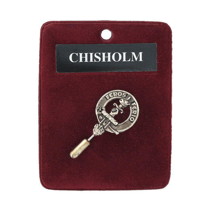 Chisholm Clan Badge, Kilt Pin, Lapel Pin, Cufflinks, Keyring/Key Fob & Gift Set — Fine Pewter by Art Pewter — Made in Scotland (Shiny Finish) - Heritage Of Scotland - Lapel Pin