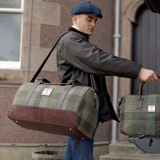 Clyde Harris Tweed Weekend Bag Green Patchwork - Heritage Of Scotland - GREEN PATCHWORK