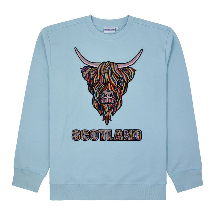 Colourful Highland Cow Embroidered Sweat - Heritage Of Scotland - AQUA