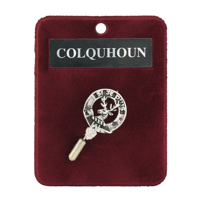 Colquhoun Clan Badge, Kilt Pin, Lapel Pin, Cufflinks, Keyring/Key Fob & Gift Set — Fine Pewter by Art Pewter — Made in Scotland (Shiny Finish) - Heritage Of Scotland - Lapel Pin