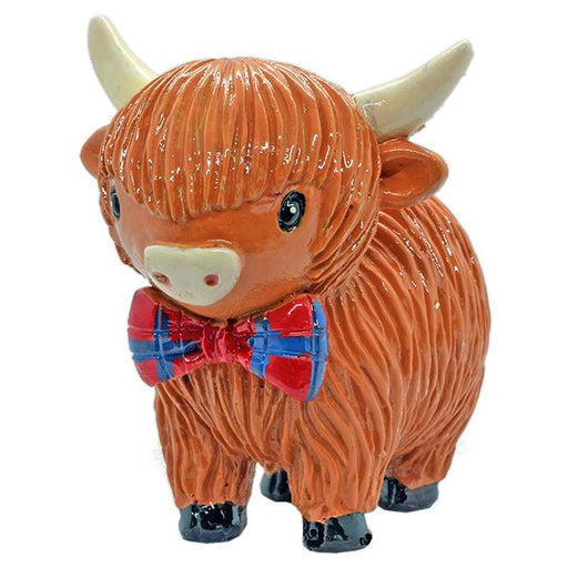 COOlectibles Highland Coo Figurines – Fun Scottish Cow Characters - Heritage Of Scotland - Coo with Tartan Bow Tie