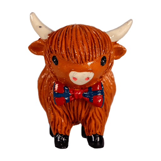 COOlectibles Highland Coo Figurines – Fun Scottish Cow Characters - Heritage Of Scotland - Coo with Tartan Bow Tie
