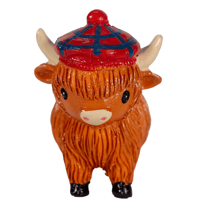 COOlectibles Highland Coo Figurines – Fun Scottish Cow Characters - Heritage Of Scotland - Coo with Tartan Hat