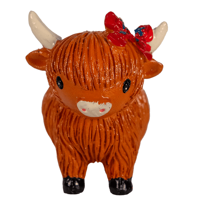 COOlectibles Highland Coo Figurines – Fun Scottish Cow Characters - Heritage Of Scotland - Coo with Tartan Ribbon