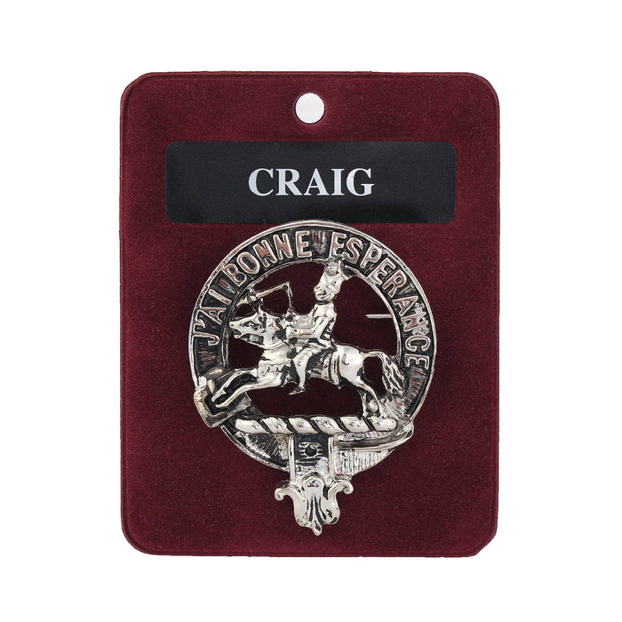 Craig Clan Badge, Kilt Pin, Lapel Pin, Cufflinks, Keyring/Key Fob & Gift Set — Fine Pewter by Art Pewter — Made in Scotland (Shiny Finish) - Heritage Of Scotland - Badge