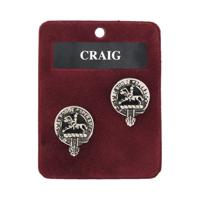 Craig Clan Badge, Kilt Pin, Lapel Pin, Cufflinks, Keyring/Key Fob & Gift Set — Fine Pewter by Art Pewter — Made in Scotland (Shiny Finish) - Heritage Of Scotland - Cufflinks