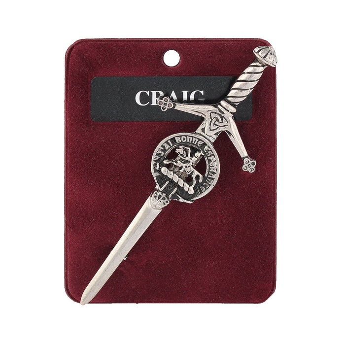 Craig Clan Badge, Kilt Pin, Lapel Pin, Cufflinks, Keyring/Key Fob & Gift Set — Fine Pewter by Art Pewter — Made in Scotland (Shiny Finish) - Heritage Of Scotland - Kilt Pin