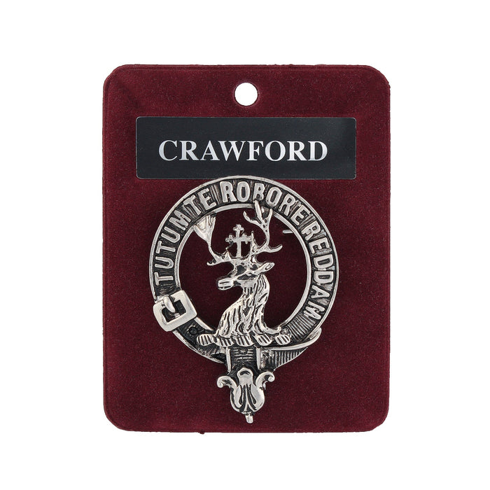 Crawford Clan Badge, Kilt Pin, Lapel Pin, Cufflinks, Keyring/Key Fob & Gift Set — Fine Pewter by Art Pewter — Made in Scotland (Shiny Finish) - Heritage Of Scotland - Badge