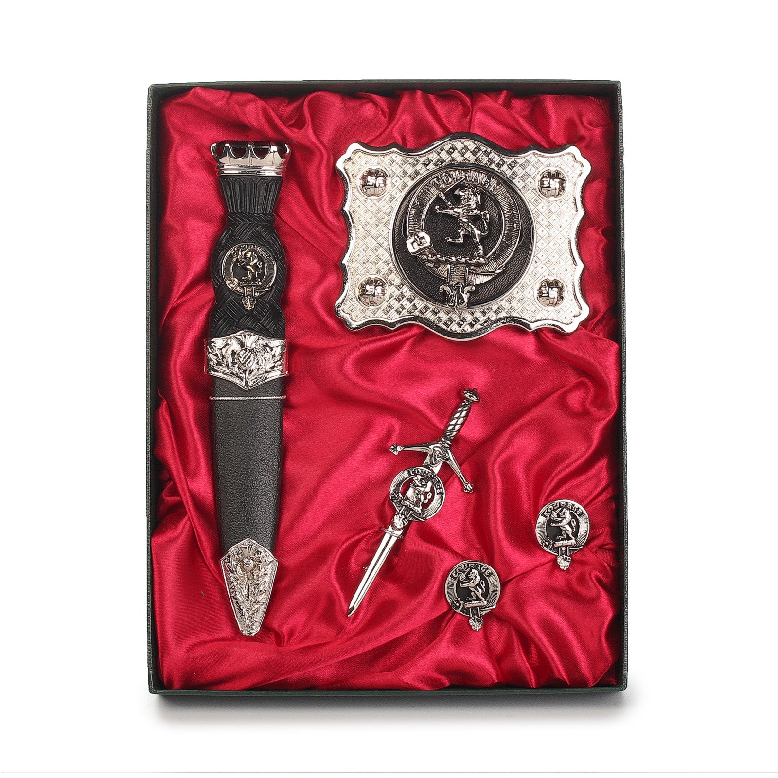 Cumming Clan Badge, Kilt Pin, Lapel Pin, Cufflinks, Keyring/Key Fob & Gift Set — Fine Pewter by Art Pewter — Made in Scotland (Shiny Finish) - Heritage Of Scotland - Gift Set