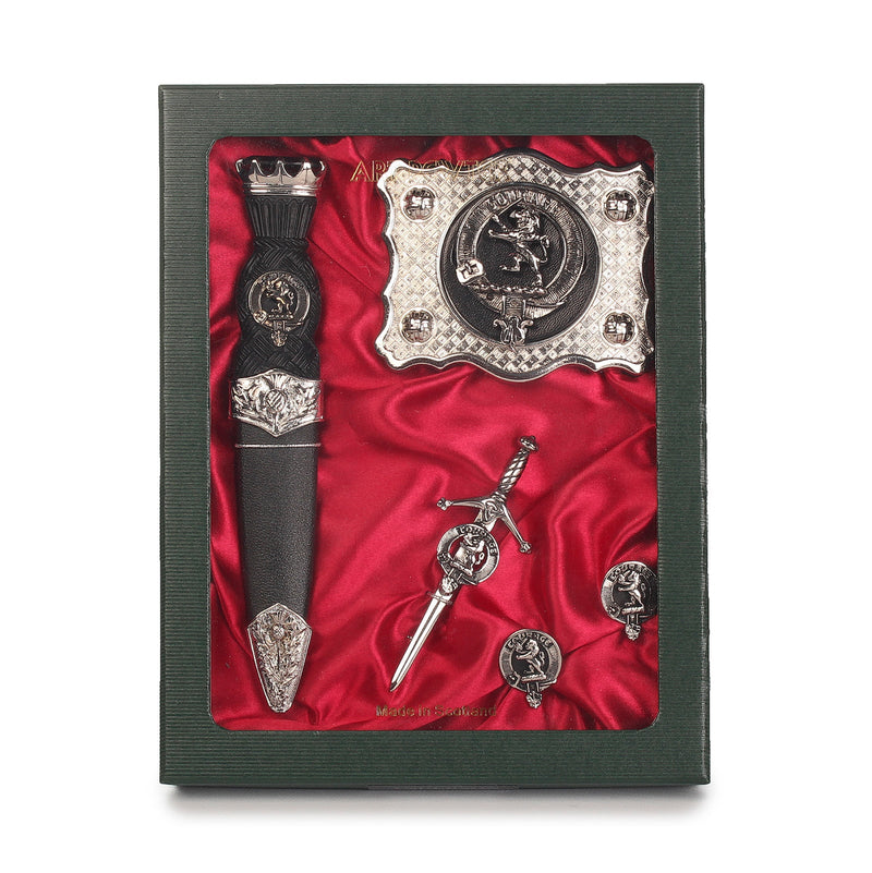 Cumming Clan Badge, Kilt Pin, Lapel Pin, Cufflinks, Keyring/Key Fob & Gift Set — Fine Pewter by Art Pewter — Made in Scotland (Shiny Finish) - Heritage Of Scotland - Gift Set