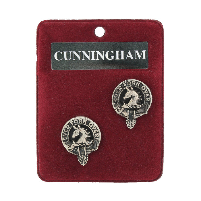 Cunningham Clan Badge, Kilt Pin, Lapel Pin, Cufflinks, Keyring/Key Fob & Gift Set — Fine Pewter by Art Pewter — Made in Scotland (Shiny Finish) - Heritage Of Scotland - Cufflinks