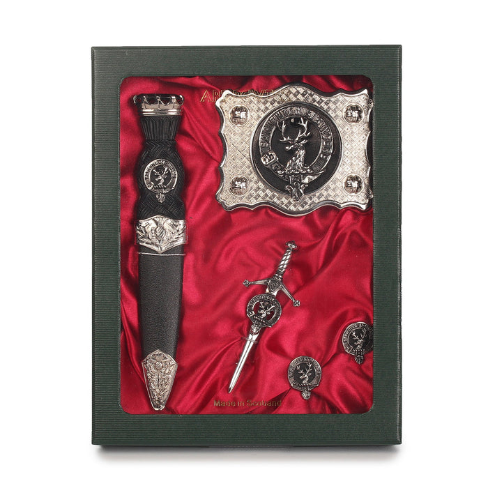 Davidson Clan Badge, Kilt Pin, Lapel Pin, Cufflinks, Keyring/Key Fob & Gift Set — Fine Pewter by Art Pewter — Made in Scotland (Shiny Finish) - Heritage Of Scotland - Gift Set