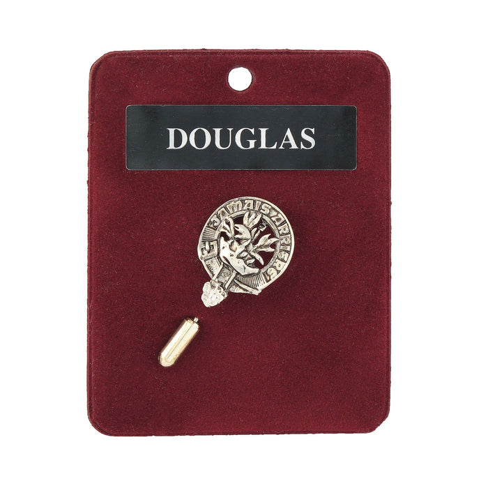 Douglas Clan Badge, Kilt Pin, Lapel Pin, Cufflinks, Keyring/Key Fob & Gift Set — Fine Pewter by Art Pewter — Made in Scotland (Shiny Finish) - Heritage Of Scotland - Lapel Pin