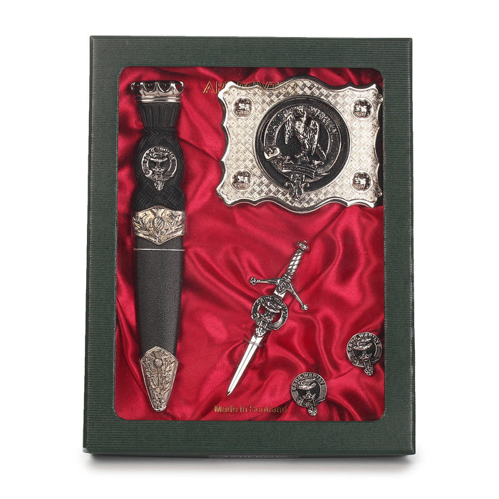 Drummond Clan Badge, Kilt Pin, Lapel Pin, Cufflinks, Keyring/Key Fob & Gift Set — Fine Pewter by Art Pewter — Made in Scotland (Shiny Finish) - Heritage Of Scotland - Gift Set