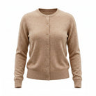 Dunedin Cashmere Woman's 100% Cashmere C Neck Cardigan - Beige - Heritage Of Scotland - XS