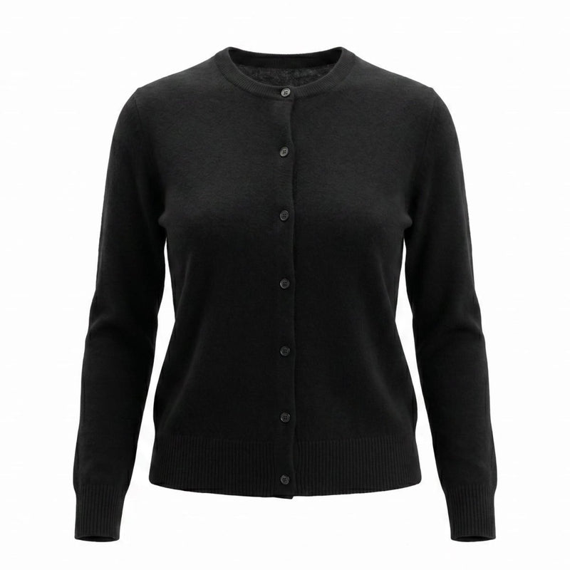 Dunedin Cashmere Woman's 100% Cashmere C Neck Cardigan - Black - Heritage Of Scotland - XS