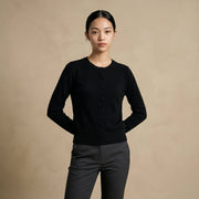 Dunedin Cashmere Woman's 100% Cashmere C Neck Cardigan - Black - Heritage Of Scotland - XS