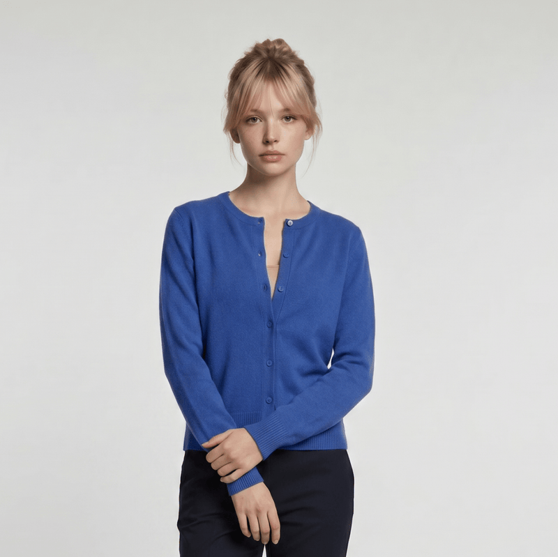 Dunedin Cashmere Woman's 100% Cashmere C Neck Cardigan - Cornflower - Heritage Of Scotland - XS