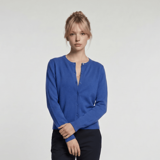 Dunedin Cashmere Woman's 100% Cashmere C Neck Cardigan - Cornflower - Heritage Of Scotland - XS