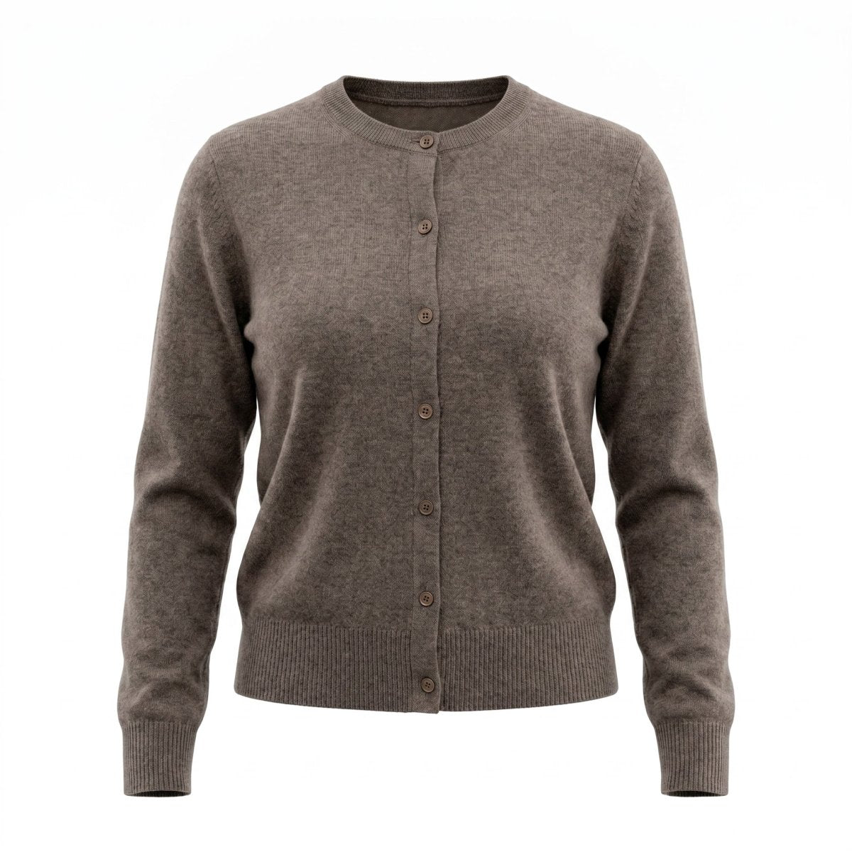 Dunedin Cashmere Woman's 100% Cashmere C Neck Cardigan - Vaper Mid Brown - Heritage Of Scotland - XS