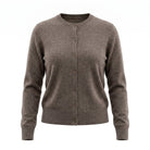 Dunedin Cashmere Woman's 100% Cashmere C Neck Cardigan - Vaper Mid Brown - Heritage Of Scotland - XS