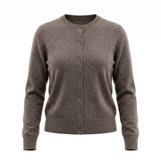Dunedin Cashmere Woman's 100% Cashmere C Neck Cardigan - Vaper Mid Brown - Heritage Of Scotland - XS