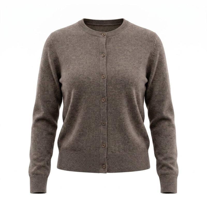 Dunedin Cashmere Woman's 100% Cashmere C Neck Cardigan - Vaper Mid Brown - Heritage Of Scotland - XS