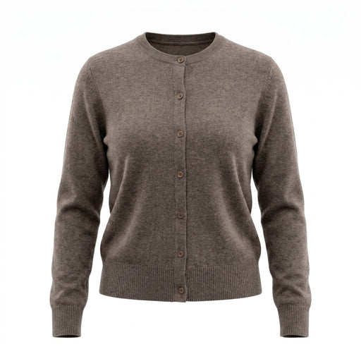 Dunedin Cashmere Woman's 100% Cashmere C Neck Cardigan - Vaper Mid Brown - Heritage Of Scotland - XS