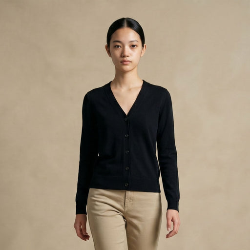 Dunedin Cashmere Woman's 100% Cashmere V Neck Cardigan - Black - Heritage Of Scotland - XS