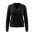 Dunedin Cashmere Woman's 100% Cashmere V Neck Cardigan - Black - Heritage Of Scotland - XS