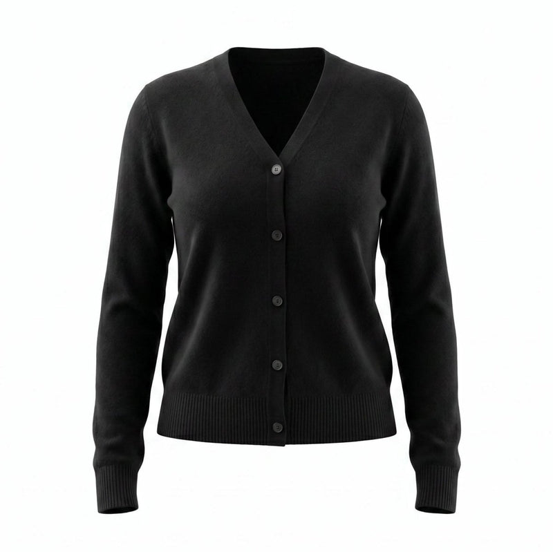 Dunedin Cashmere Woman's 100% Cashmere V Neck Cardigan - Black - Heritage Of Scotland - XS