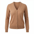 Dunedin Cashmere Woman's 100% Cashmere V Neck Cardigan - Camel - Heritage Of Scotland - XS