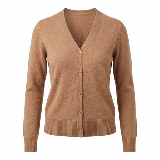 Dunedin Cashmere Woman's 100% Cashmere V Neck Cardigan - Camel - Heritage Of Scotland - XS
