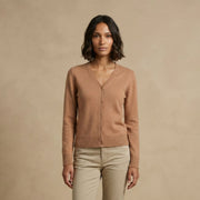 Dunedin Cashmere Woman's 100% Cashmere V Neck Cardigan - Camel - Heritage Of Scotland - XS