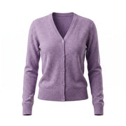 Dunedin Cashmere Woman's 100% Cashmere V Neck Cardigan - Heather - Heritage Of Scotland - XS