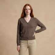 Dunedin Cashmere Woman's 100% Cashmere V Neck Cardigan - Olive - Heritage Of Scotland - XS