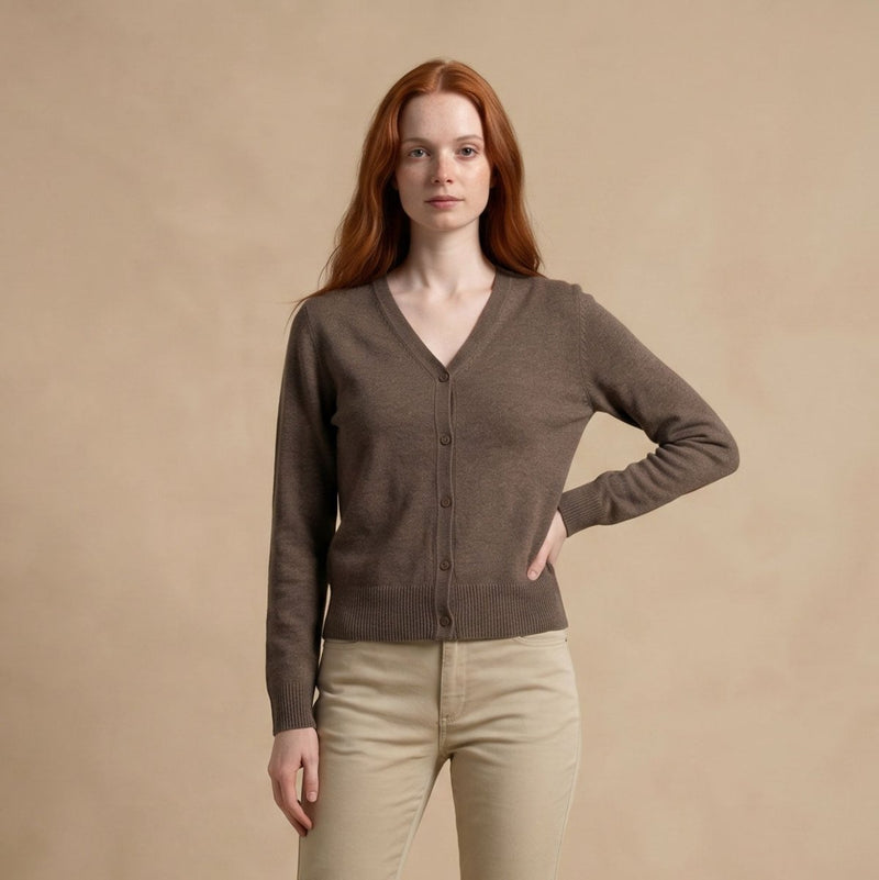 Dunedin Cashmere Woman's 100% Cashmere V Neck Cardigan - Olive - Heritage Of Scotland - XS