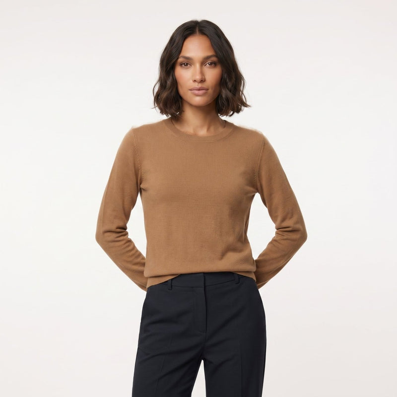 Dunedin Cashmere Women’s 100% Cashmere C-Neck Jumper – Camel - Heritage Of Scotland - XS