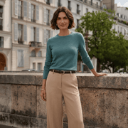Dunedin Cashmere Women’s 100% Cashmere C-Neck Jumper – Iceland Teal - Heritage Of Scotland - XS